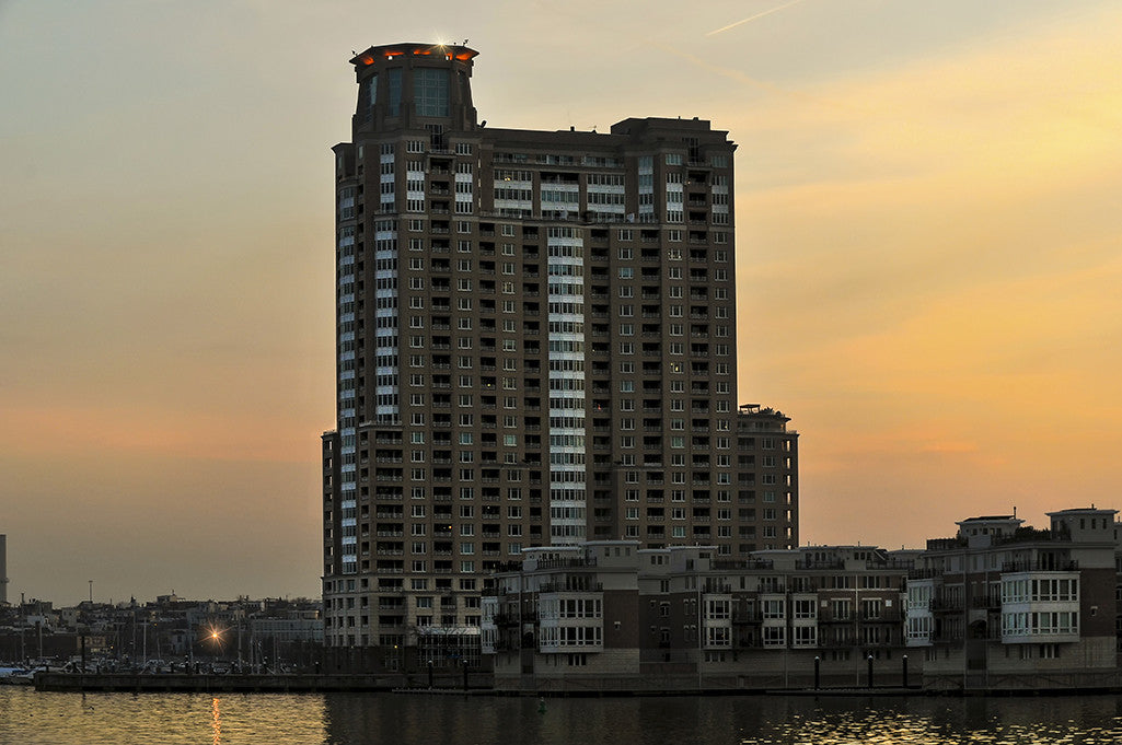 Sunset photo of the Harborview Condos Baltimore Maryland