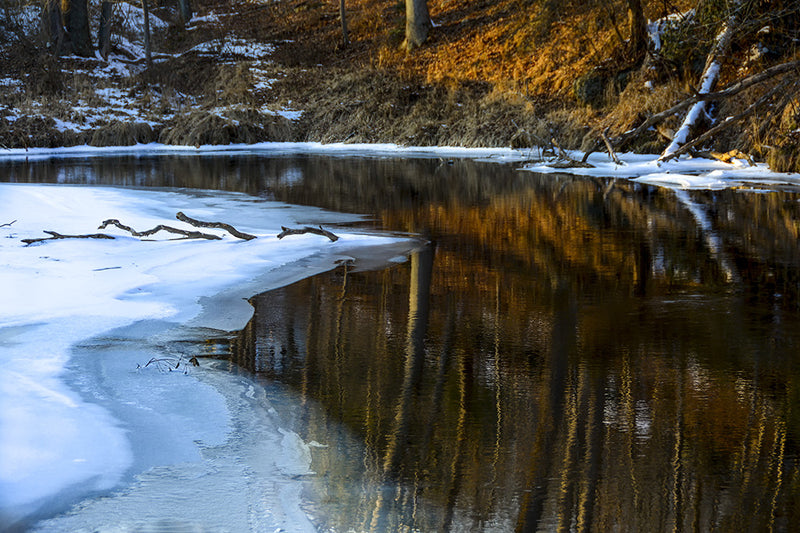 Ice and snow along the Gunpowder River in Parkton Maryland.