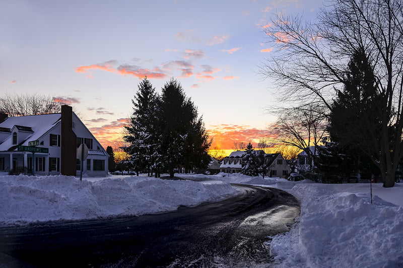 The first sunset after a 2015 snowstorm in Baltimore County, Maryland. 