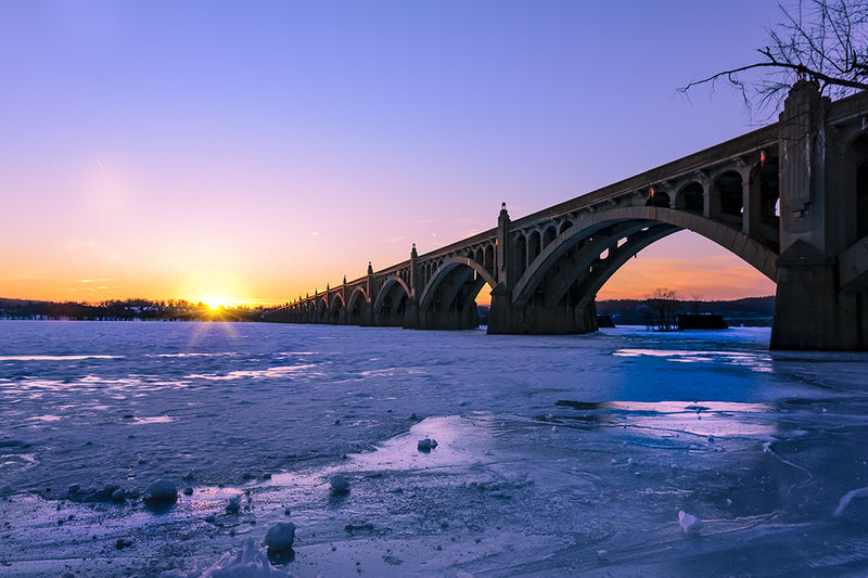 A beautiful sunset is photographed at the Wrightsville - Columbia Bridge in Lancaster, Pennsylvania.